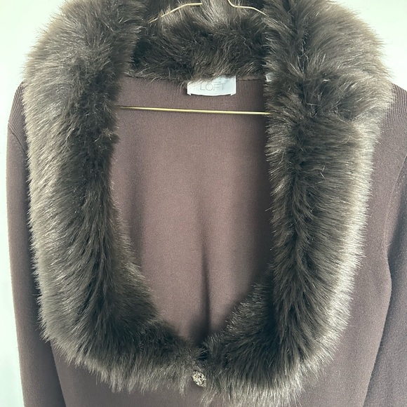 Ann Taylor Loft Brown Cardigan with Faux Fur Collar - Picture 2 of 10